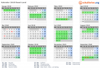 Kalender 2018 mit Ferien und Feiertagen Basel-Land