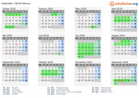 Kalender 2018 mit Ferien und Feiertagen Glarus