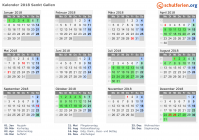Kalender 2018 mit Ferien und Feiertagen Sankt Gallen