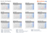 Kalender 2019 mit Ferien und Feiertagen Ägypten