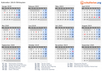 Kalender 2019 mit Ferien und Feiertagen Äthiopien