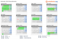 Kalender 2019 mit Ferien und Feiertagen Neusüdwales