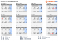 Kalender 2019 mit Ferien und Feiertagen Nordterritorium
