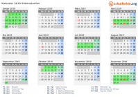 Kalender 2019 mit Ferien und Feiertagen Südaustralien