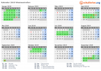 Kalender 2019 mit Ferien und Feiertagen Westaustralien