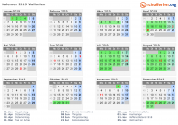 Kalender 2019 mit Ferien und Feiertagen Wallonien