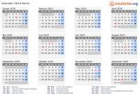 Kalender 2019 mit Ferien und Feiertagen Benin