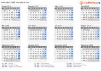 Kalender 2019 mit Ferien und Feiertagen Distrikt Brcko