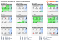 Kalender 2019 mit Ferien und Feiertagen Föderation Bosnien und Herzegowina