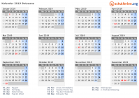 Kalender 2019 mit Ferien und Feiertagen Botsuana