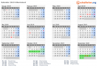 Kalender 2019 mit Ferien und Feiertagen Albertslund