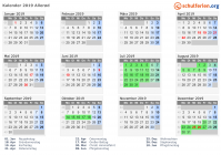 Kalender 2019 mit Ferien und Feiertagen Allerød
