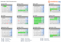 Kalender 2019 mit Ferien und Feiertagen Brønderslev