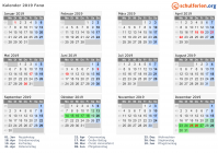 Kalender 2019 mit Ferien und Feiertagen Fanø