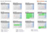 Kalender 2019 mit Ferien und Feiertagen Glostrup