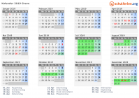 Kalender 2019 mit Ferien und Feiertagen Greve