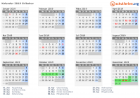 Kalender 2019 mit Ferien und Feiertagen Gribskov