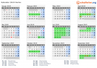 Kalender 2019 mit Ferien und Feiertagen Herlev