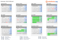 Kalender 2019 mit Ferien und Feiertagen Hillerød