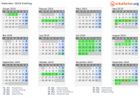 Kalender 2019 mit Ferien und Feiertagen Kolding