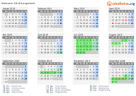 Kalender 2019 mit Ferien und Feiertagen Langeland