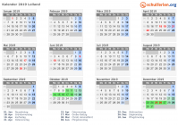 Kalender 2019 mit Ferien und Feiertagen Lolland