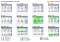 Kalender 2019 mit Ferien und Feiertagen Lyngby-Taarbæk