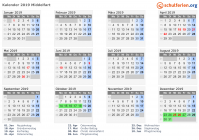 Kalender 2019 mit Ferien und Feiertagen Middelfart