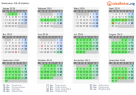Kalender 2019 mit Ferien und Feiertagen Odder