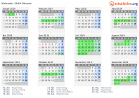 Kalender 2019 mit Ferien und Feiertagen Odense