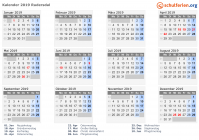 Kalender 2019 mit Ferien und Feiertagen Rudersdal
