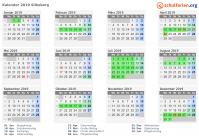 Kalender 2019 mit Ferien und Feiertagen Silkeborg