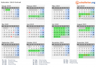 Kalender 2019 mit Ferien und Feiertagen Solrød