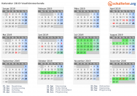 Kalender 2019 mit Ferien und Feiertagen Vesthimmerlands