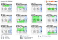 Kalender 2019 mit Ferien und Feiertagen Berlin