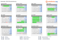 Kalender 2019 mit Ferien und Feiertagen Brandenburg