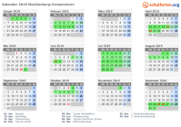 Kalender 2019 mit Ferien und Feiertagen Mecklenburg-Vorpommern