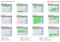 Kalender 2019 mit Ferien und Feiertagen Saarland