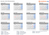 Kalender 2019 mit Ferien und Feiertagen Elfenbeinküste