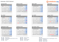Kalender 2019 mit Ferien und Feiertagen Estland