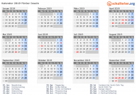 Kalender 2019 mit Ferien und Feiertagen Färöer Inseln