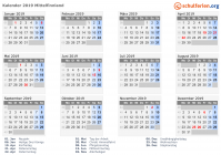 Kalender 2019 mit Ferien und Feiertagen Mittelfinnland