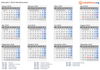 Kalender 2019 mit Ferien und Feiertagen Nordkarelien