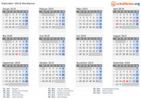 Kalender 2019 mit Ferien und Feiertagen Nordsavo