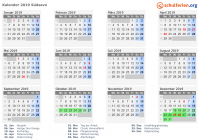 Kalender 2019 mit Ferien und Feiertagen Südsavo