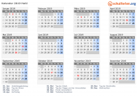 Kalender 2019 mit Ferien und Feiertagen Haiti