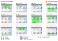 Kalender 2019 mit Ferien und Feiertagen Hessen