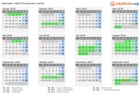 Kalender 2019 mit Ferien und Feiertagen Flevoland (nord)