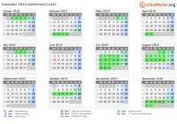 Kalender 2019 mit Ferien und Feiertagen Gelderland (süd)