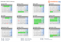 Kalender 2019 mit Ferien und Feiertagen Limburg